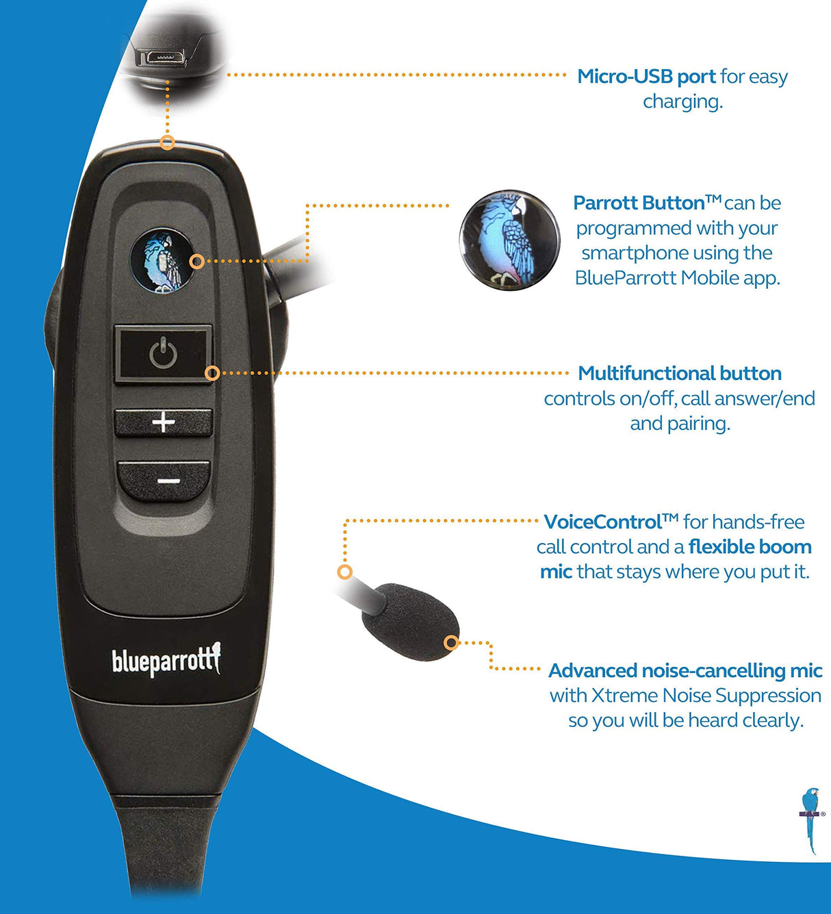 BlueParrott C400-XT Voice-Controlled Bluetooth Headset - Industry Leading Sound with Long Wireless Range, Noise-Cancelling - Compatible with iOS and Android (Black) Bundle with Blucoil Carrying Case