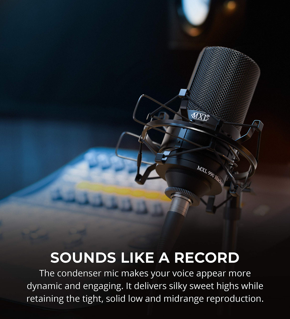 MXL 990 Cardioid Condenser Microphone (Black) Bundle with Blucoil 4-Pack of 12 Acoustic Foam Isolation Panel Wedges, 10-FT Balanced XLR Cable, Boom Arm Plus Pop Filter, and Samson SR350 Headphones