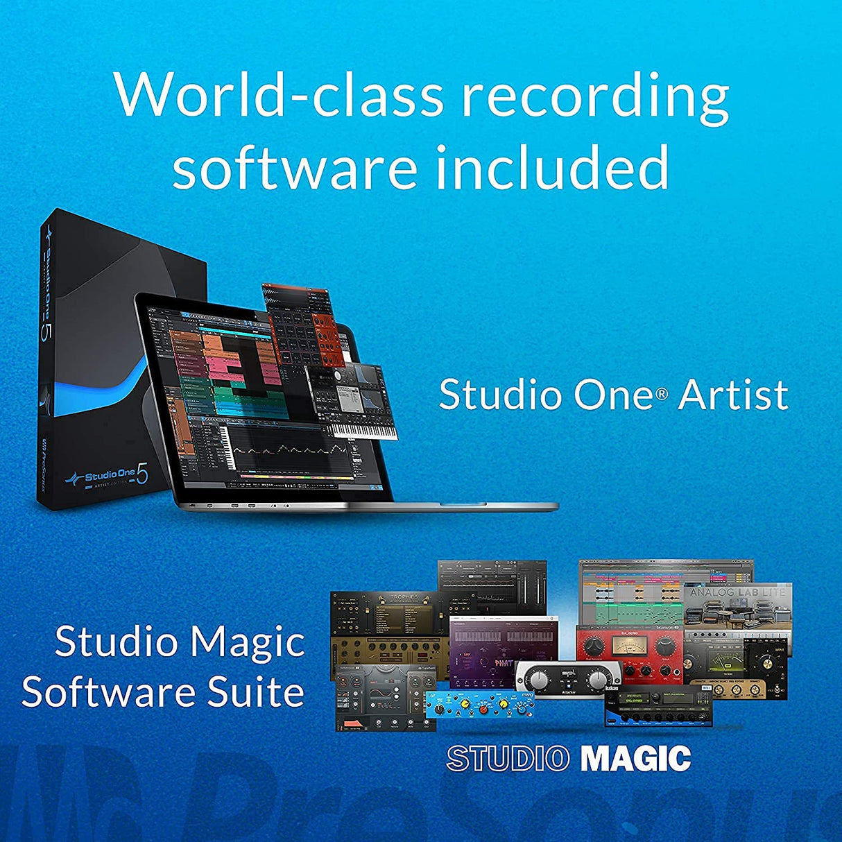 PreSonus AudioBox iOne 2x2 USB Audio Interface with Studio One Artist Bundle with Blucoil Cardioid Condenser Studio XLR Microphone, Pop Filter, 10' XLR Cable, and 5-Pack of Reusable Cable Ties