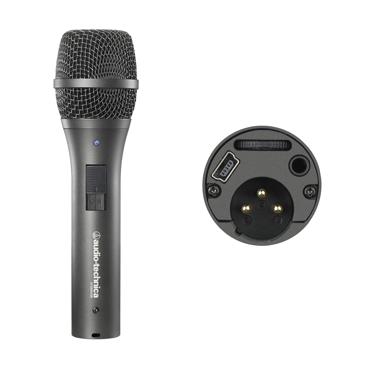 blucoil Audio Technica AT2005USB Cardioid Dynamic USB/XLR Microphone for PA Systems, Windows and Mac Bundle Pop Filter Windscreen, 10-FT Balanced XLR Cable, and 5-Pack of Reusable Cable Ties
