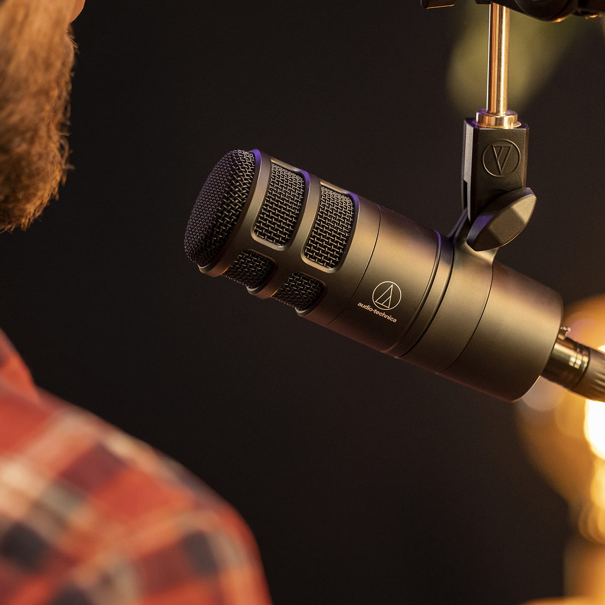 Audio Technica AT2040 Hypercardioid Dynamic Podcast Microphone with XLR Connection, Integrated Shockmount Bundle with Blucoil 10' XLR Cable, Boom Arm Plus Pop Filter, and Portable USB Audio Interface