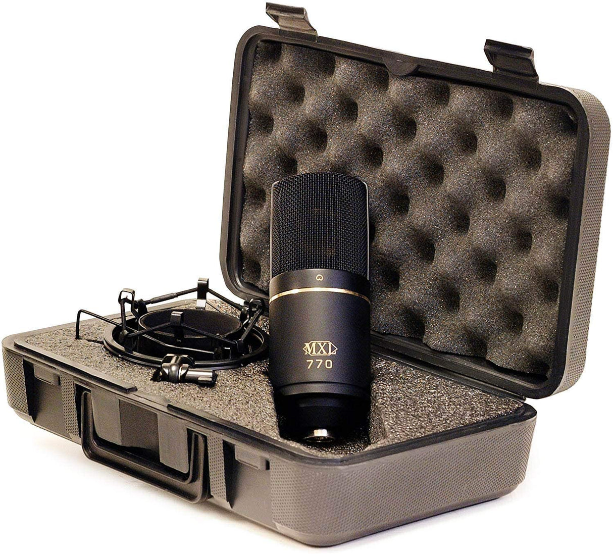 blucoil MXL 770 Cardioid Condenser Microphone Bundle with Shock Isolation Mount, 10-FT Balanced XLR Cable, and Pop Filter Windscreen