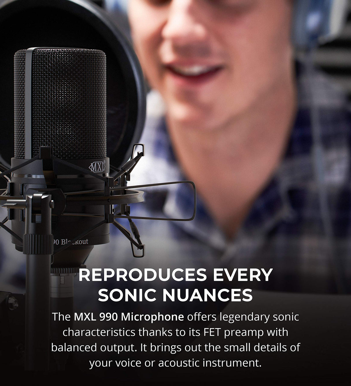 MXL 990 Cardioid Condenser Microphone (Black) Bundle with Blucoil 4-Pack of 12 Acoustic Foam Isolation Panel Wedges, 10-FT Balanced XLR Cable, Boom Arm Plus Pop Filter, and Samson SR350 Headphones