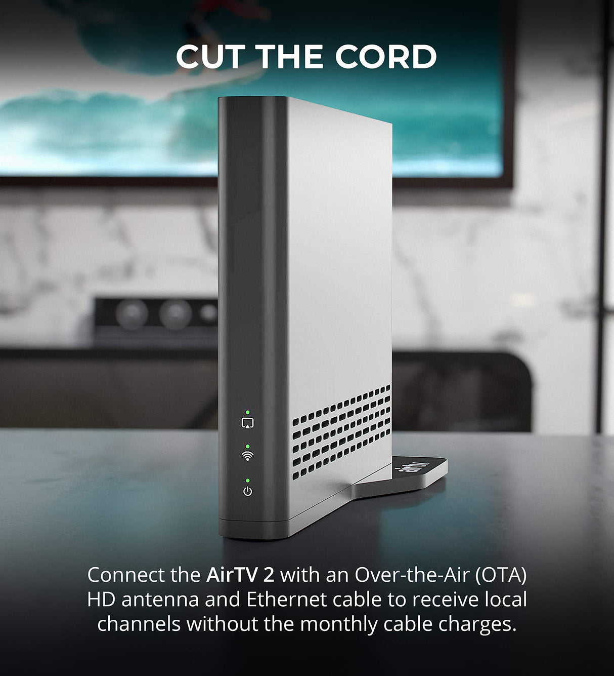 AirTV 2 Dual OTA TV Tuner with Integrated DVR - iOS, Android, Roku Compatible Bundle with Blucoil 2-Way TV Coaxial Cable Splitter, 10-FT Cat5e Cable, and 5X Cable Ties | Bonus $25 Sling TV Credit