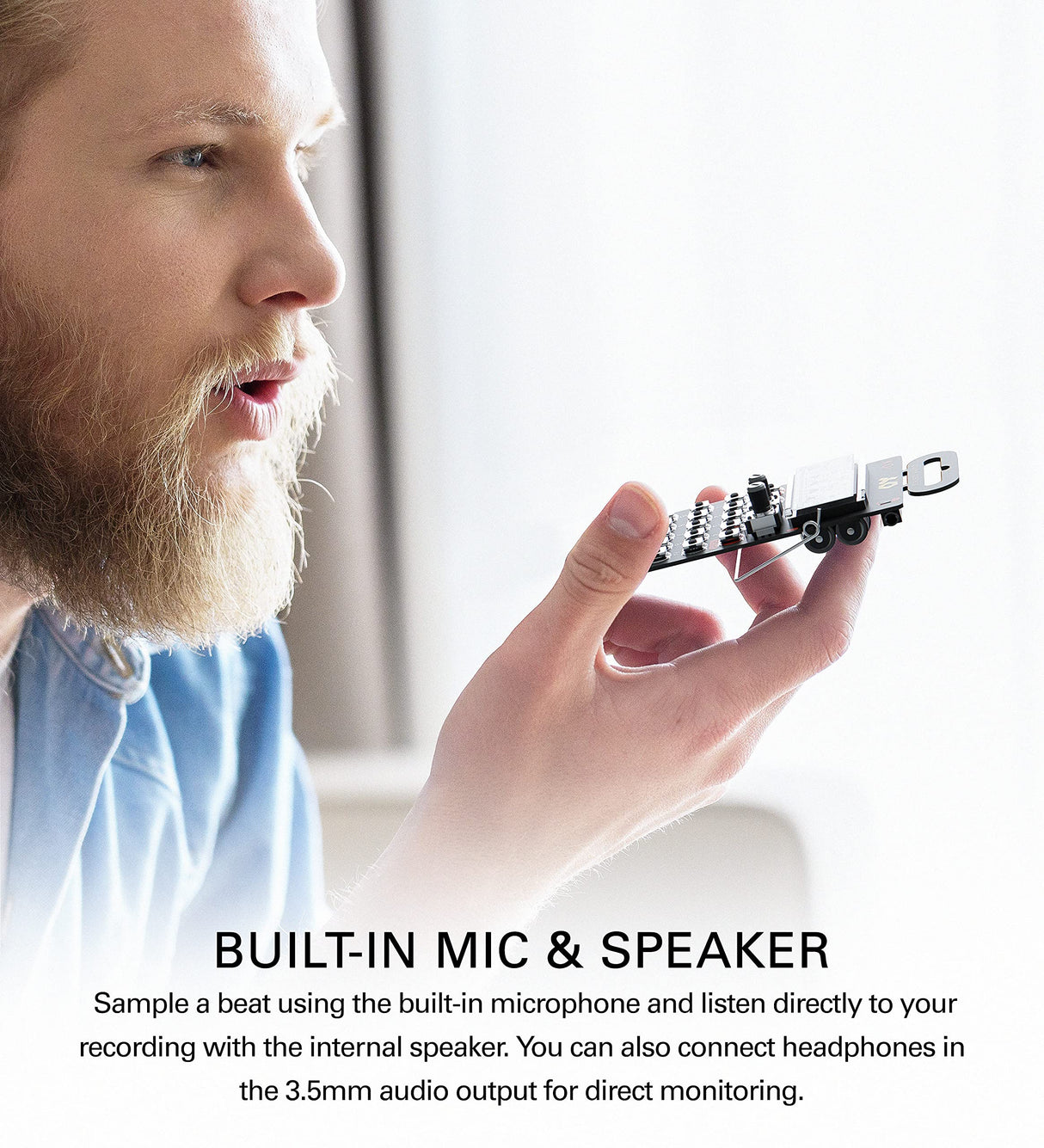 teen age engineer ing PO-33 Pocket Operator KO Sampler/Sequencer Bundle with Samson SR350 Over Ear Stereo Headphones, Blucoil 3-Pack of 7" Audio Aux Cables, and 4 AAA Batteries