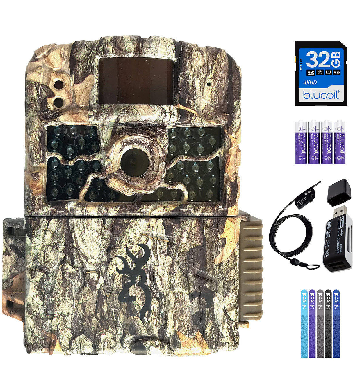 Browning BTC-5HD-MAX Strike Force HD Max Trail Camera for Outdoor Surveillance Bundle with Blucoil 32GB SDHC Memory Card, 6.5' Cable Lock, 4 AA Batteries, 5X Cable Ties, and VidPro Card Reader