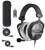 Antlion Audio Beyerdynamic DT 990 PRO 250 Ohm Open Studio Headphones Bundle ModMic Wireless Attachable Boom Microphone for Windows, Mac, Linux, PS4, and Blucoil 6' 3.5mm Headphone Extension Cable