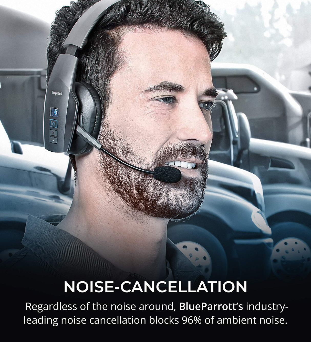 blucoil BlueParrott B450-XT Noise Cancelling Bluetooth Headset - Updated Design with Industry Leading Sound & Improved Comfort, Up to 24 Hours Bundle Headphone Carrying Case, and USB Wall Adapter