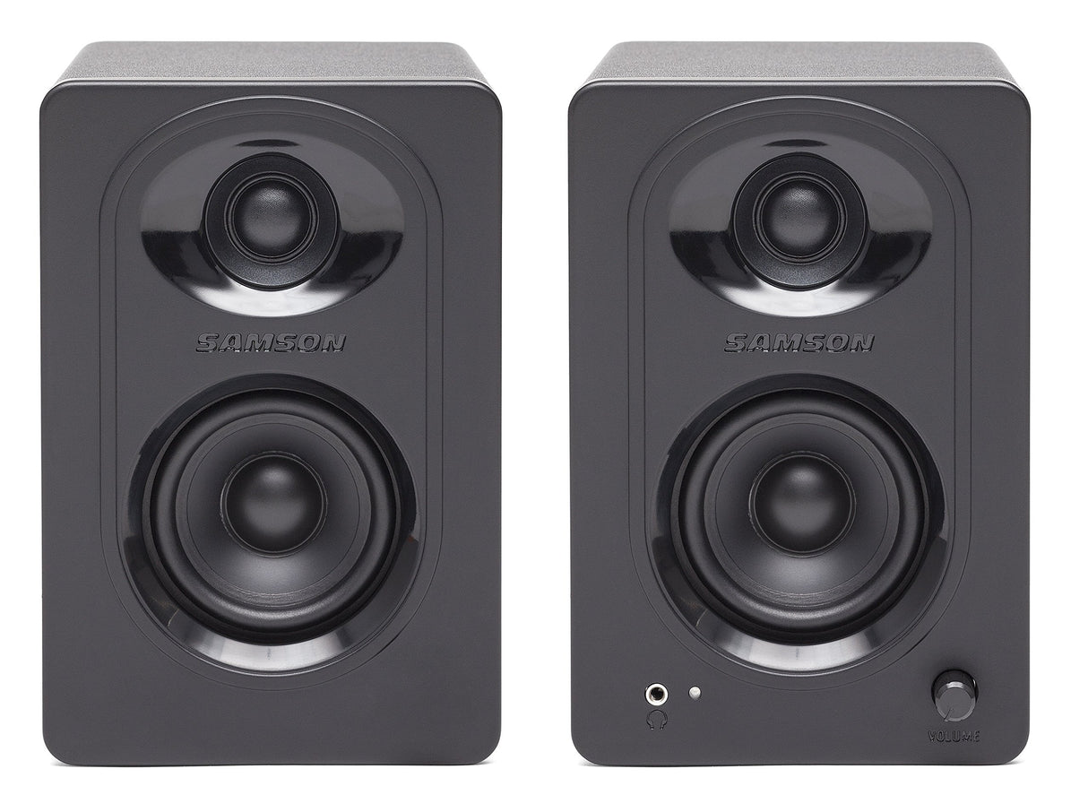 Samson SAM30 3-Inch Powered Studio Monitors Pair Featuring Polypropylene Woofer and 3/4-inch Silk-Dome Tweeter in MDF with Textured Vinyl Covering (Black)