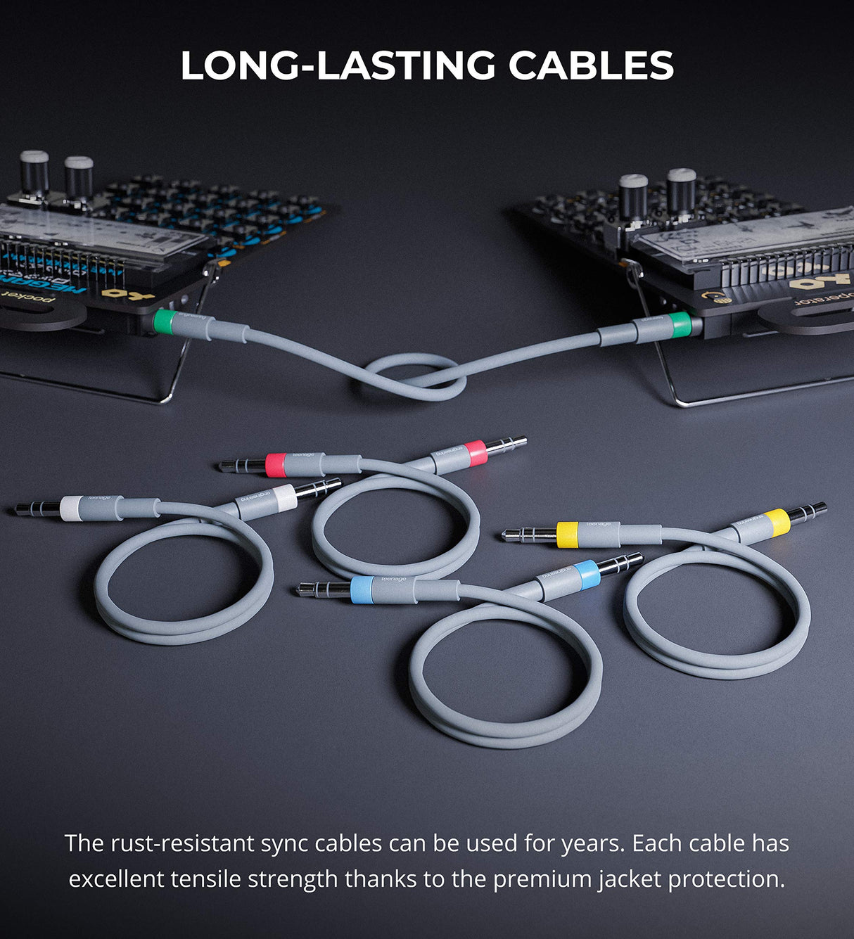 Teenage Engineering Sync Cable Kit with 3.5mm Stereo TRS Connectors for Pocket Operators (Multi-Color)