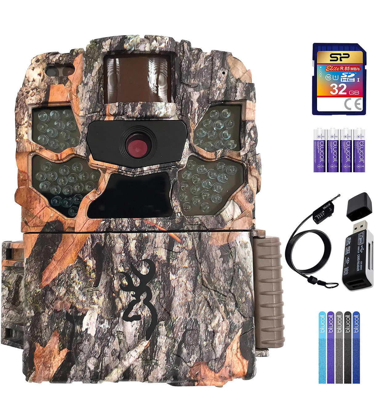 Browning BTC-5HD-MXP Strike Force HD MAX Plus Outdoor Trail Camera Bundle with Blucoil 32GB SDHC Card, 6.5-FT Combination Cable Lock, 4 AA Batteries, 5X Cable Ties, and VidPro USB 2.0 Card Reader
