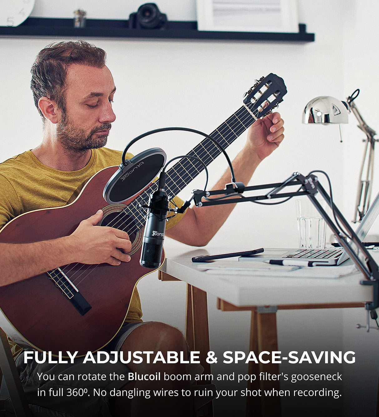 blucoil Samson G-Track Pro Professional USB Condenser Microphone with Audio Interface, Silver Bundle Boom Arm Plus Pop Filter, and 3' USB Extension Cable - Compatible with Windows and Mac