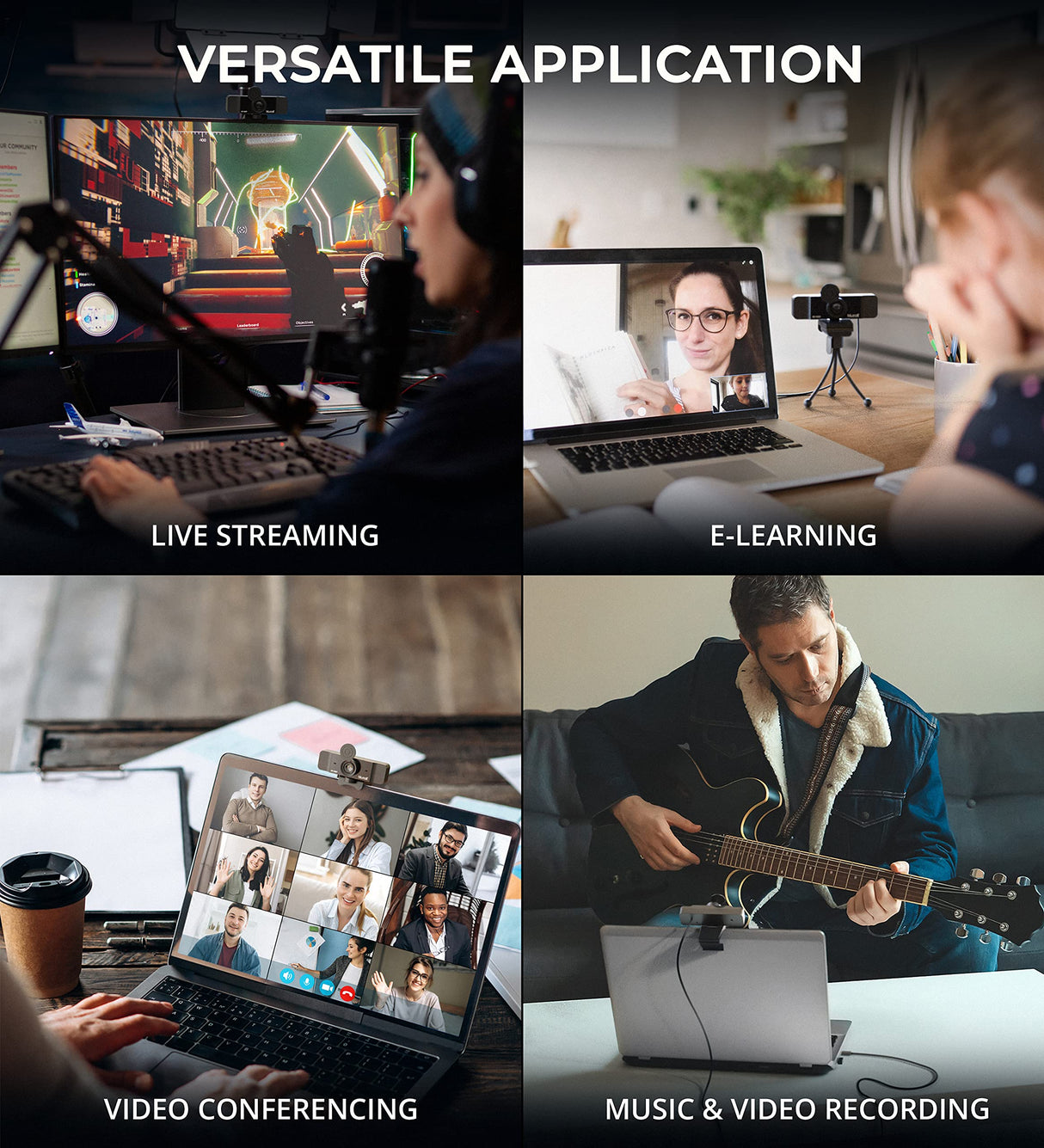 blucoil Full HD 1080p USB Webcam with Built-in Microphone, Low Light Correction, Wide Angle, Lens Cover and Tripod - for Desktop, Laptop, Windows, Mac, Video Conferencing, Live Streaming, and Gaming