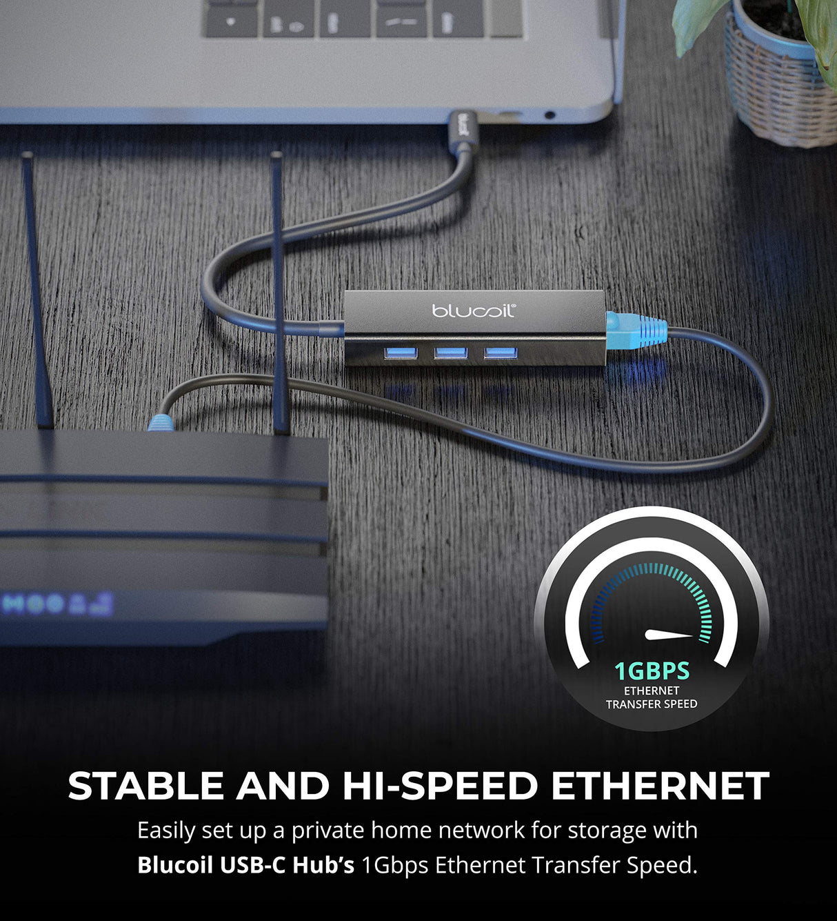 Blucoil 4-in-1 USB C Hub with 3 USB 3.0 Ports and Ethernet Adapter - Compatible with MacBook, Chromebook, Windows, and Other Type-C Devices