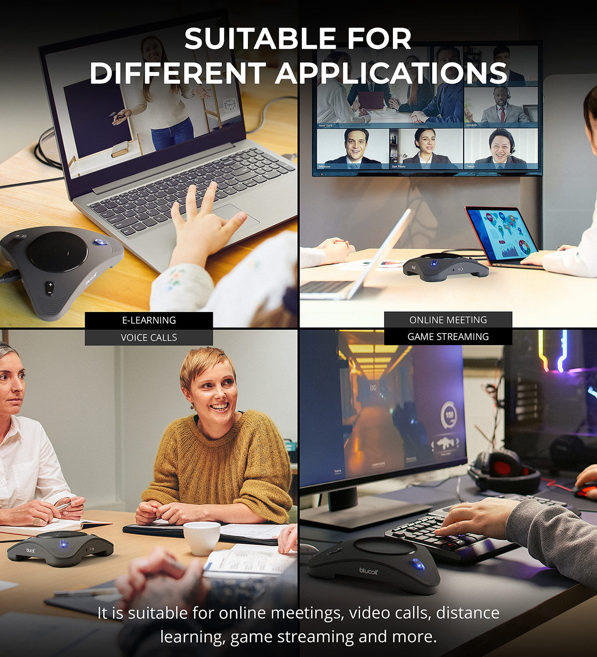 blucoil USB Portable Conference Speaker & Omnidirectional Microphone with 360° Voice Pickup and Echo Cancellation for Zoom, Google Meet, Skype, and Other Call apps on Windows, Mac, Linux, and Chrome