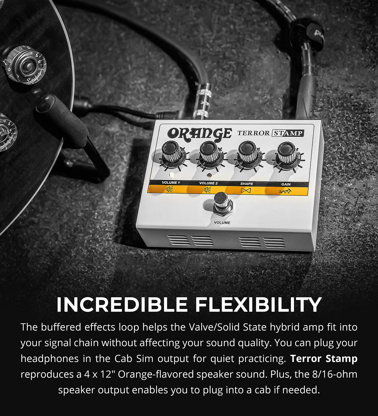 Orange Terror Stamp 20W Valve Hybrid Guitar Amp Pedal Bundle with Blucoil Wireless Mic System, and Samson R21S Dynamic Microphone