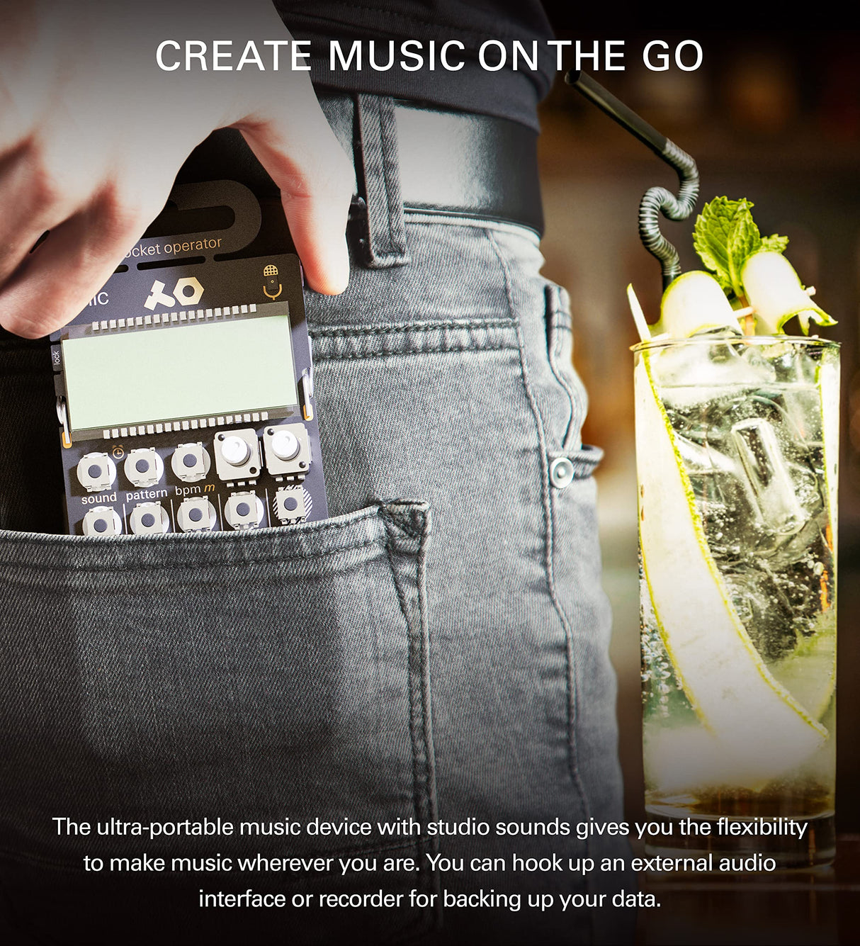 teen age engineering PO-32 Pocket Operator Tonic Drum Synth Bundle with Blucoil 3-Pack of 7" Audio Aux Cables, and 4 AAA Batteries