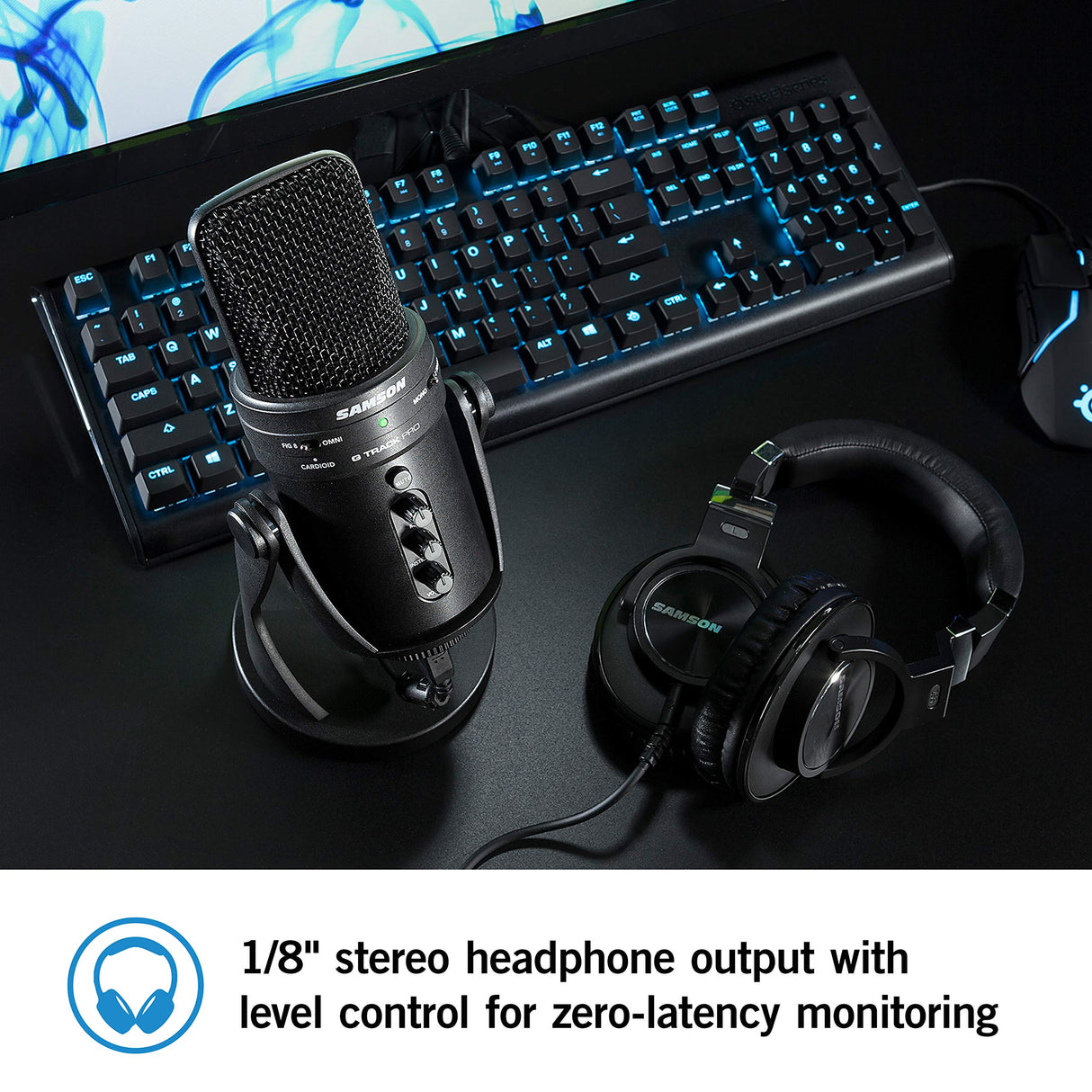 Samson G-Track Pro Professional USB Condenser Microphone, Black (SAGM1UPRO) Bundle with Blucoil 1080p USB Webcam for Windows and Mac, USB-A Mini Hub, and 3-FT USB 2.0 Type-A Extension Cable