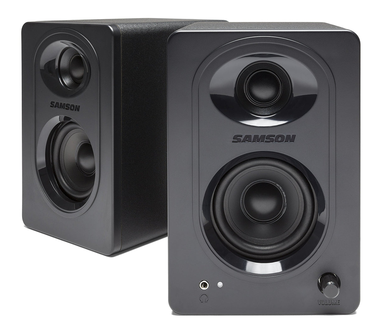 Samson SAM30 3-Inch Powered Studio Monitors Pair Featuring Polypropylene Woofer and 3/4-inch Silk-Dome Tweeter in MDF with Textured Vinyl Covering (Black)