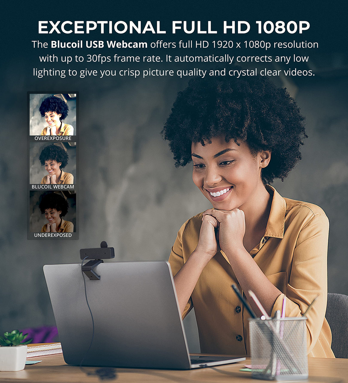 Motorola ML1000 DECT 6.0 Expandable 4-line Business Phone System with Voicemail, Digital Receptionist Bundle with Blucoil 4 AAA Batteries, 10' Cat5 Cable, and 1080p USB Webcam with Built-in Microphone