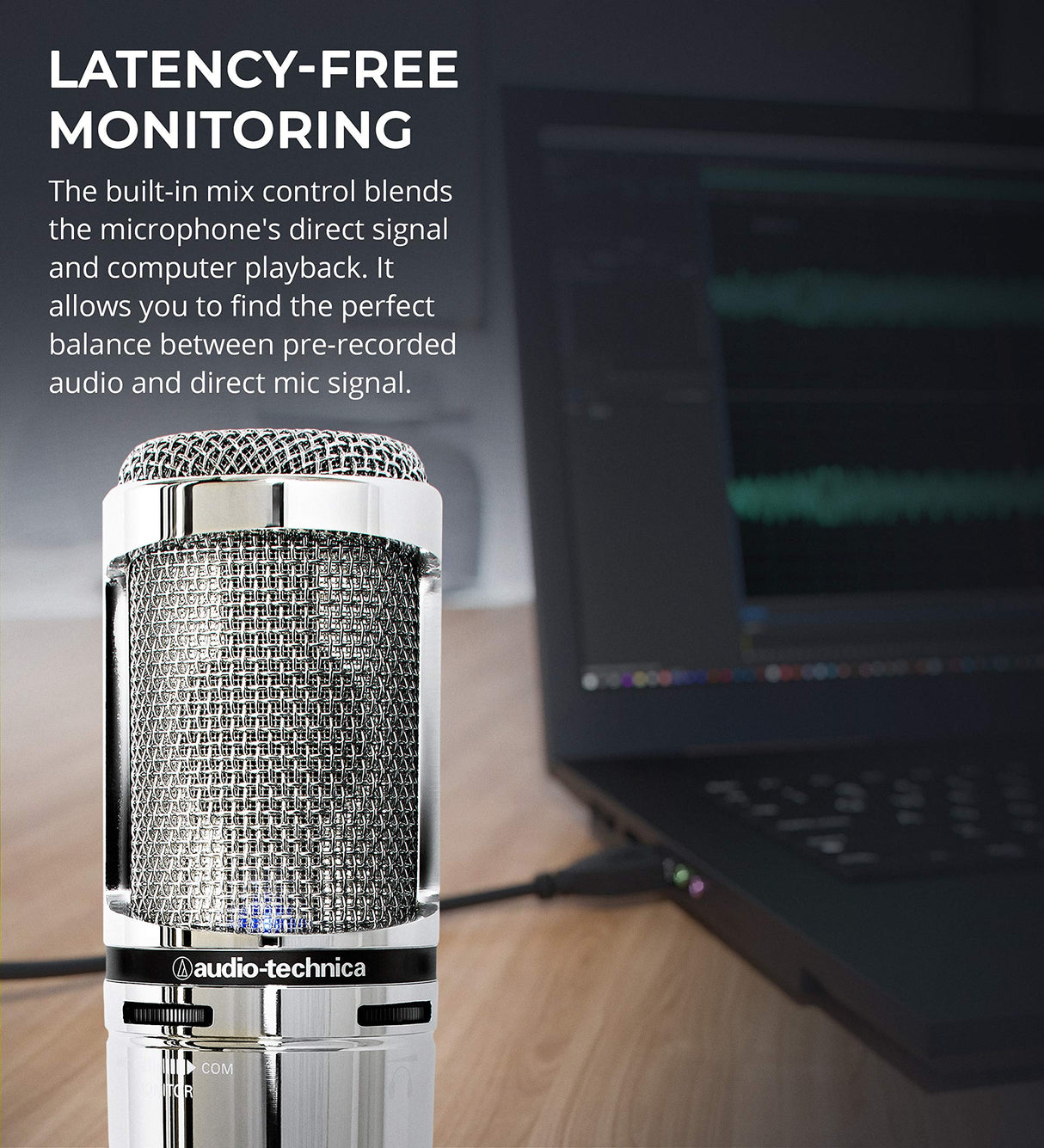 Audio-Technica AT2020USB+V Limited Edition Condenser Microphone (Chrome) Bundle with U-PHORIA UM2 USB Audio Interface, Blucoil Boom Arm Plus Pop Filter, 3' USB Extension Cable, and 5X Cable Ties