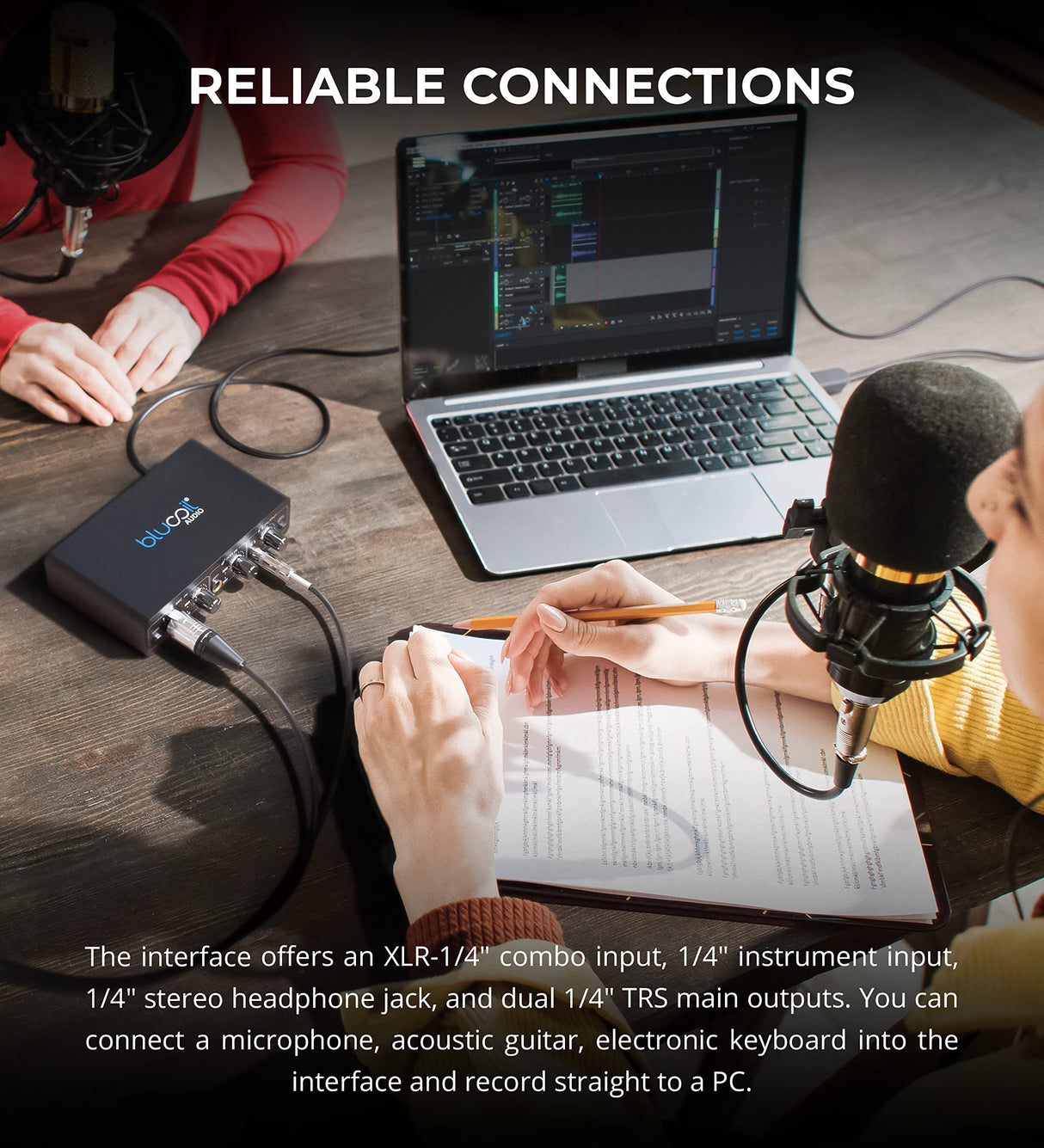 Blucoil Portable USB Audio Interface with 48V Phantom Power, USB Bus Power, Low-Latency Direct Monitoring for Home Studio Recording, Streaming, Gaming, and Podcasting on Windows and Mac