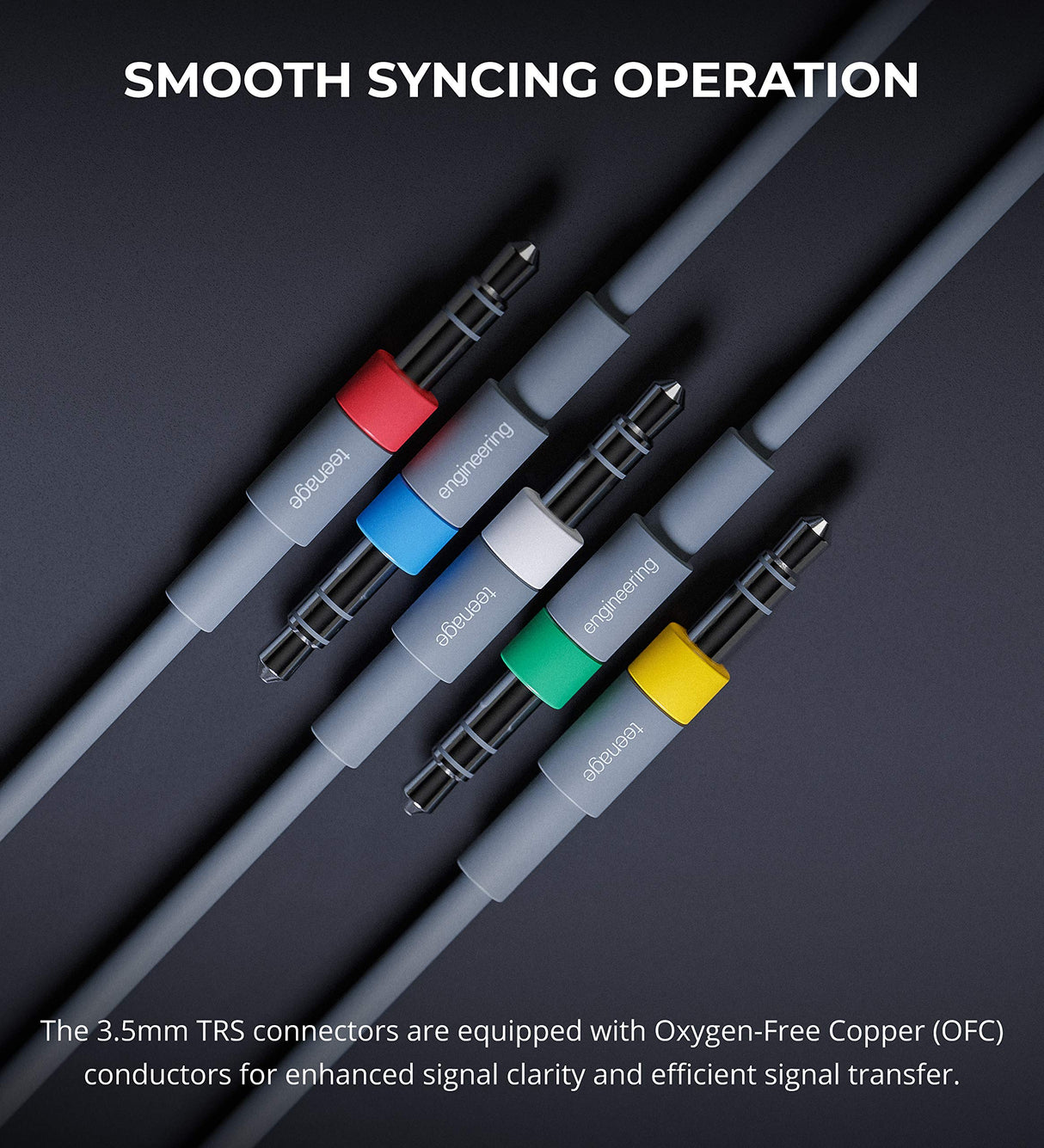 Teenage Engineering Sync Cable Kit with 3.5mm Stereo TRS Connectors for Pocket Operators (Multi-Color)