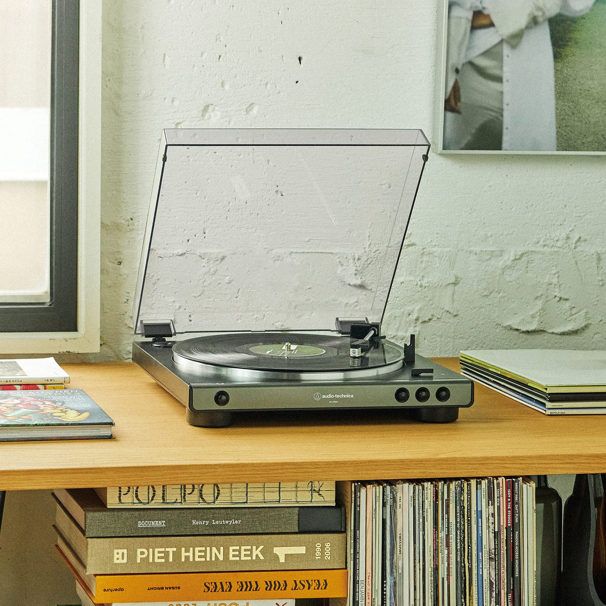 Audio Technica AT-LP60X-GM Fully Automatic Belt-Drive Stereo Turntable, Gunmetal/Black, Hi-Fi, 2 Speed Bundle with Blucoil Vinyl Cleaning Kit, LP Inner Sleeve, and 12" Turntable Slipmat