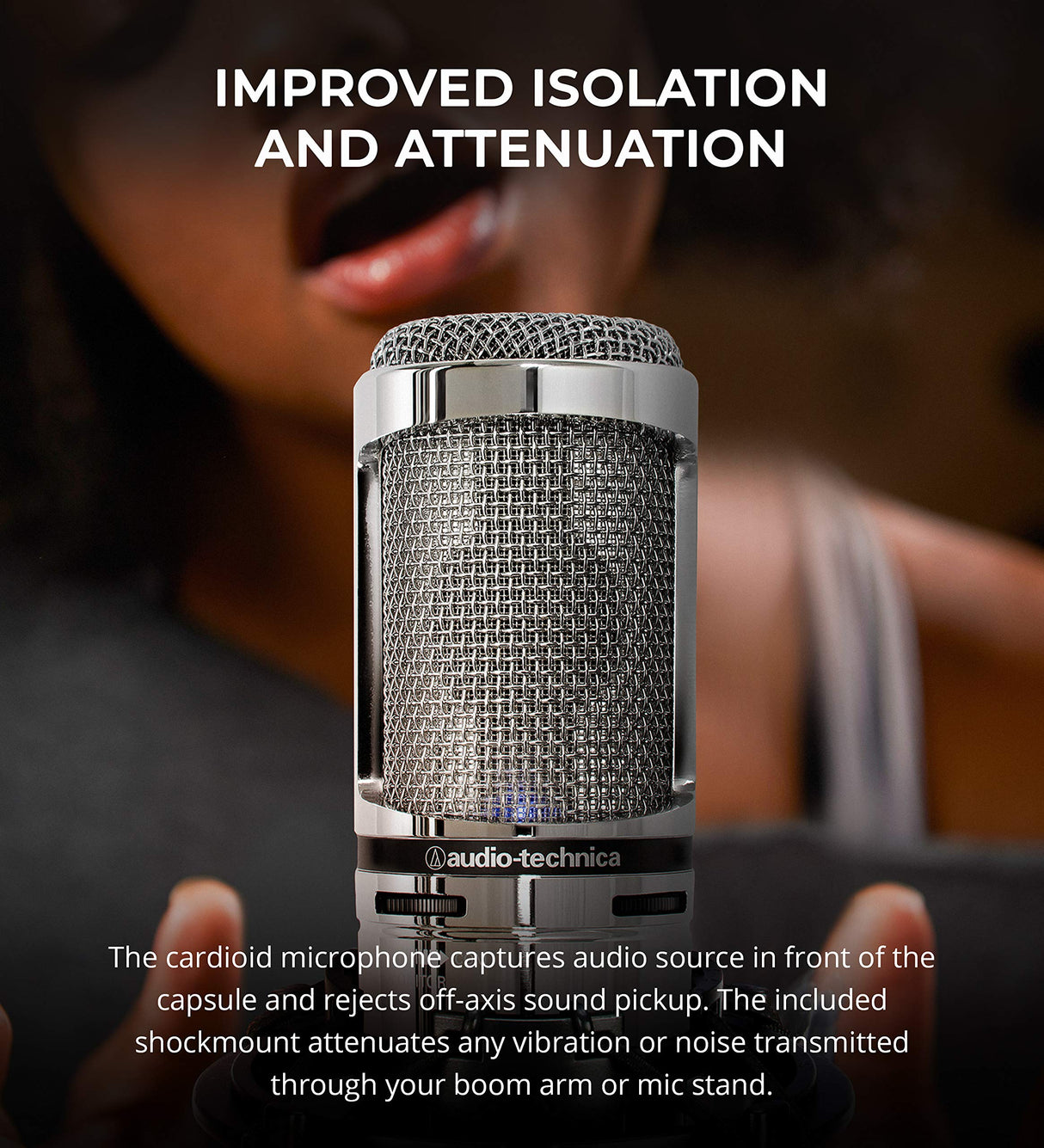 Audio-Technica AT2020USB+V Limited Edition Condenser Microphone (Chrome) Bundle with U-PHORIA UM2 USB Audio Interface, Blucoil Boom Arm Plus Pop Filter, 3' USB Extension Cable, and 5X Cable Ties