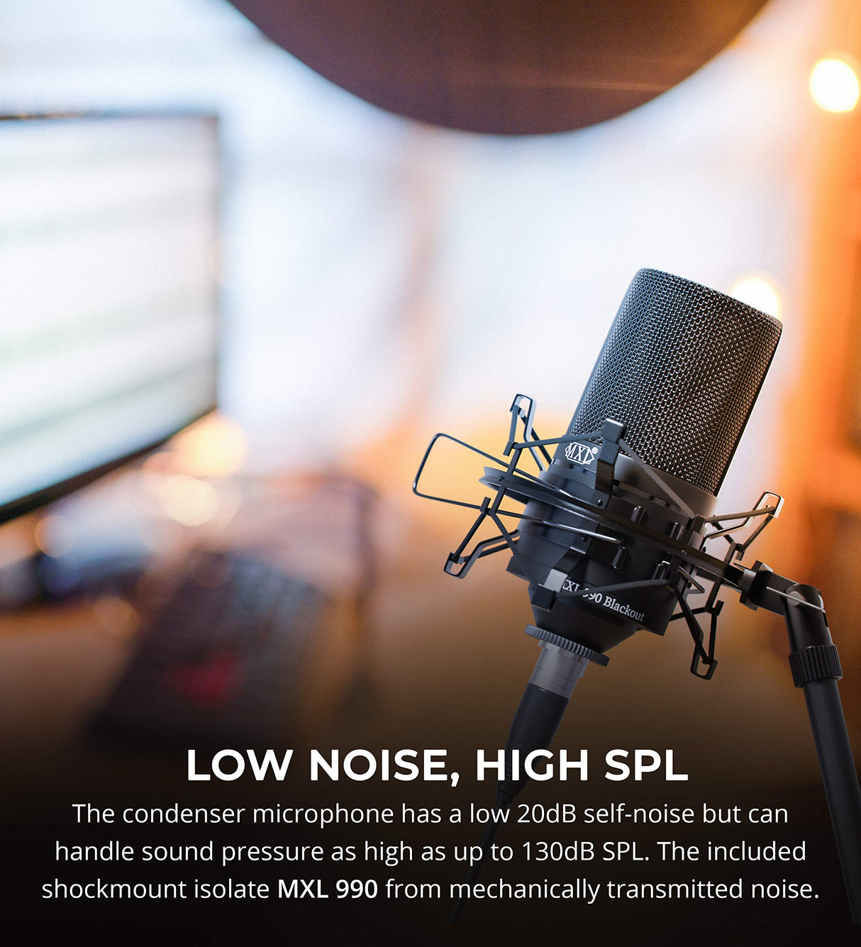 MXL 990 Cardioid Condenser Microphone (Black) Bundle with Blucoil 4-Pack of 12 Acoustic Foam Isolation Panel Wedges, 10-FT Balanced XLR Cable, Boom Arm Plus Pop Filter, and Samson SR350 Headphones