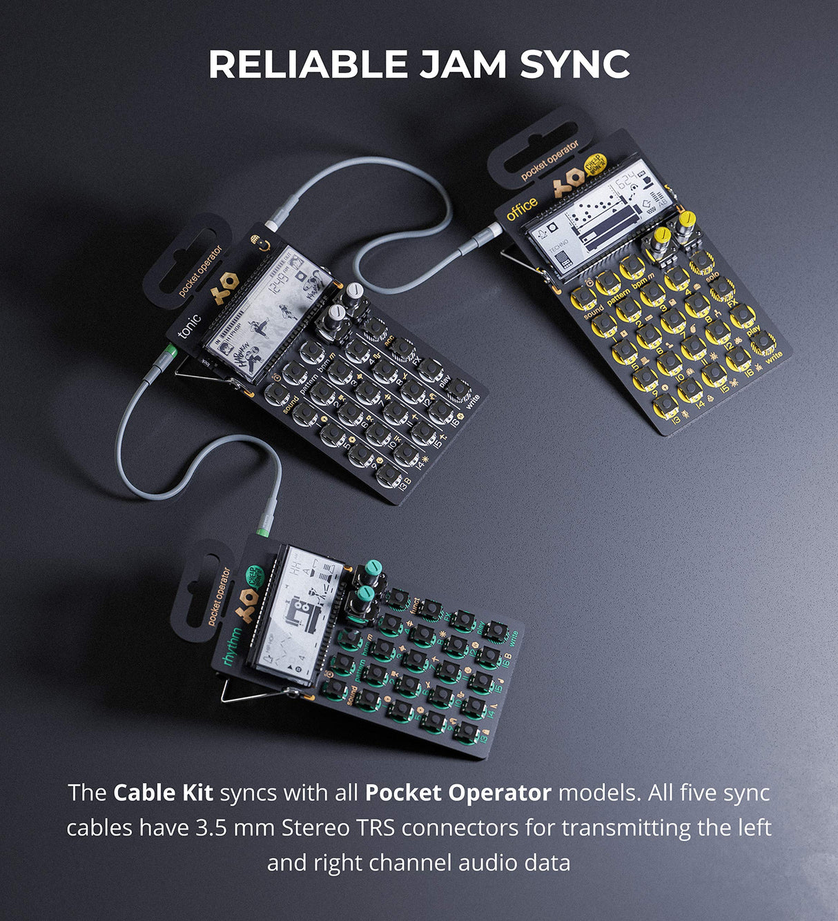 Teenage Engineering Sync Cable Kit with 3.5mm Stereo TRS Connectors for Pocket Operators (Multi-Color)