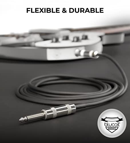 blucoil 2-Pack of 10-FT Straight Instrument Cables with Premium 1/4" Male to 1/4" Male Connectors for Guitars, Bass, Keyboards, Preamps, and Amplifiers