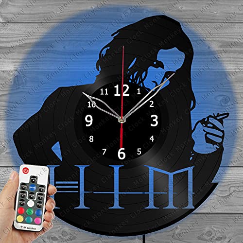 LED Light Vinyl Clock HIM - LED Сraft Wall Clock - Original Gift Idea - LED Exclusive Custom Vinyl Record Clock - Unique Light Vinyl Record Wall Clock - LED Black Clock 12" (30 cm)
