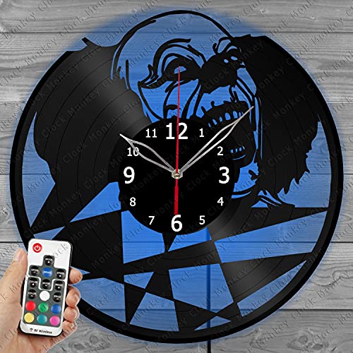 LED Light Vinyl Clock Killer Clown - LED Сraft Wall Clock - Original Gift Idea - LED Exclusive Custom Vinyl Record Clock - Unique Light Vinyl Record Wall Clock - LED Black Clock 12" (30 cm)