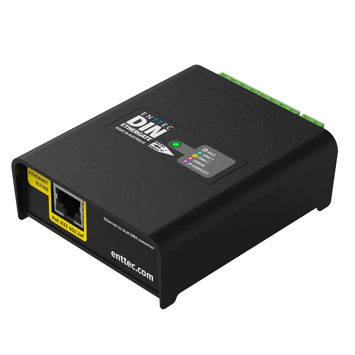 ENTTEC DIN Ethergate POE 71030 2 Universe Ethernet to Dual DMX RDM Converter, Black