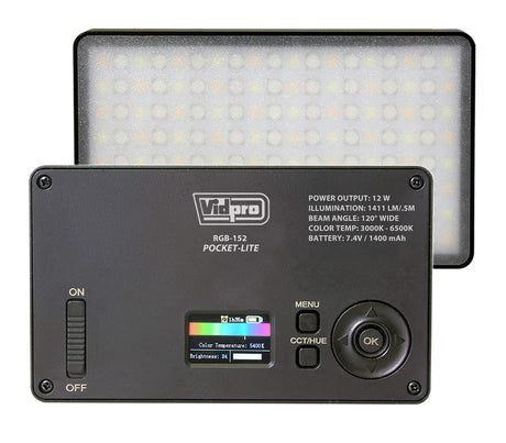 Vidpro RGB-152 Professional Photo and Video RGB Color LED Pocket Light Dual Mode RGB 360 Colors and CCT 3000K - 6500K Temp Control Special Effects Perfect for Vloggers and Filmmakers