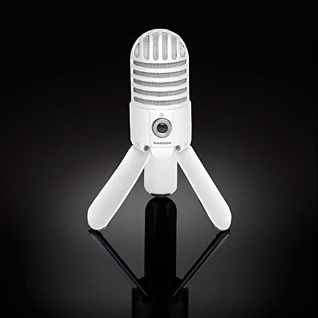 Samson Meteor Mic USB Studio Condenser Microphone (White) for Podcast, Voiceover, Web Conference on Windows, Mac, IOS Bundle with Blucoil Pop Filter Windscreen, and 5-Pack of Reusable Cable Ties