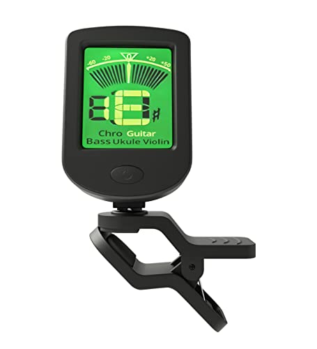 Blucoil Professional Clip-On Tuner with LCD Display, 360 Degree Rotation Clamp for All String Instruments, Acoustic and Electric Guitar, Bass, Ukulele, Violin, Chromatic Tuning Modes, and More