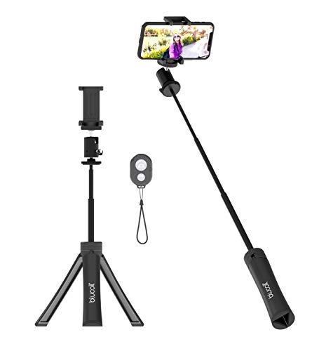 Blucoil Extendable Selfie Stick with Bluetooth Remote Control, 33-FT Wireless Range, Water Resistant Tripod Stand, and 360° Rotatable Ball Head for Android and iOS Devices