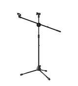 Blucoil Adjustable Microphone Stand with 2.3' - 4.1' Height, Rotating Boom Arm, Tripod Base, Dual Mic Clips - Compatible with AKG, Audio Technica, MXL, Samson, Blue Mic, sE Electronics, and More