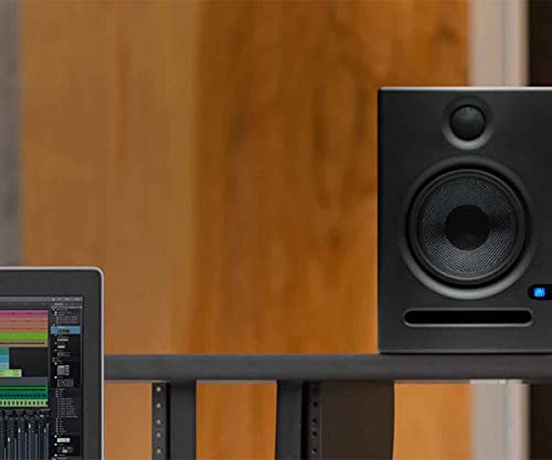 PreSonus Eris E5 2-Way 5.25" Near Field Studio Monitor, Single (Black) - RCA, 1/4" TRS, XLR Connectors Bundle with Blucoil 10' Straight Instrument Cable (1/4"), and 2-Pack of Acoustic Isolation Pads