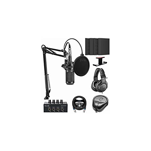 Audio-Technica AT2035PK Streaming/Podcasting Pack Bundle with Blucoil 4X 12 Acoustic Wedges, Portable Headphone Amp, Aluminum Headphone Hook, Pop Filter, 10' XLR Cable, and Slappa Headphone Case