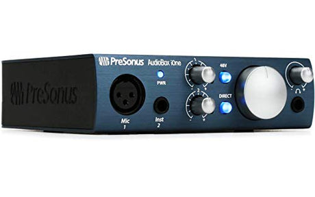 PreSonus AudioBox iOne 2x2 USB/iPad Audio Interface for Windows, Mac, and iOS Bundle with Blucoil 10-FT Balanced XLR Cable, and Pop Filter Windscreen