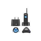 M O211 DECT 6.0 Long Range Cordless Phone, Water & Dust Resistant, IP67 Certified, Black, 1 Handset Bundle with Blucoil 10' Cat5 Cable, and USB Conference Speakphone for Mac, Windows, Linux