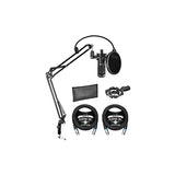 blucoil Audio Technica AT2035 Cardioid Condenser Microphone Perfect for Studio, Podcasting & Streaming, XLR Output Bundle Boom Arm Plus Pop Filter, and 2-Pack of 10-FT Balanced XLR Cables