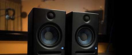 PreSonus Eris E5 2-Way 5.25" Near Field Studio Monitors (Pair) Bundle with Blucoil 2X Isolation Pads, 4X 12 Acoustic Wedges, and 5-FT 3.5mm TRS to Dual 1/4" TS Stereo Breakout Cable