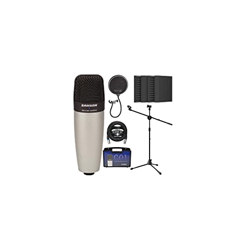 Samson C01 Large-Diaphragm Condenser Microphone for Vocals and Acoustic Instruments Bundle with Blucoil 20-FT Balanced XLR Cable, Pop Filter, Adjustable Mic Stand, and 4x 12" Acoustic Wedges