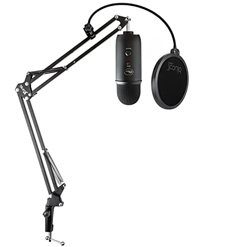 Blue Yeti USB Microphone for Podcasting, Skype/VOIP Calls, Recording, Live Streaming on Windows and Mac (Blackout) Bundle with Downloadable Sherpa App, and Blucoil Boom Arm Plus Pop Filter