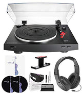 Audio-Technica AT-LP3BK Automatic Belt-Drive Stereo Turntable (Black) Bundle with Blucoil Vinyl Cleaning Kit, Turntable Slipmat, LP Inner Sleeves, Headphone Hook, and Samson SR350 Headphones