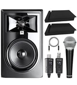 blucoil J BL Professional 306P MkII 6.5-Inch Powered Studio Monitor, Single Bundle Wireless Mic System, 2X Isolation Pads, 5-FT Audio AUX Cable, and Samson R21S Dynamic Microphone